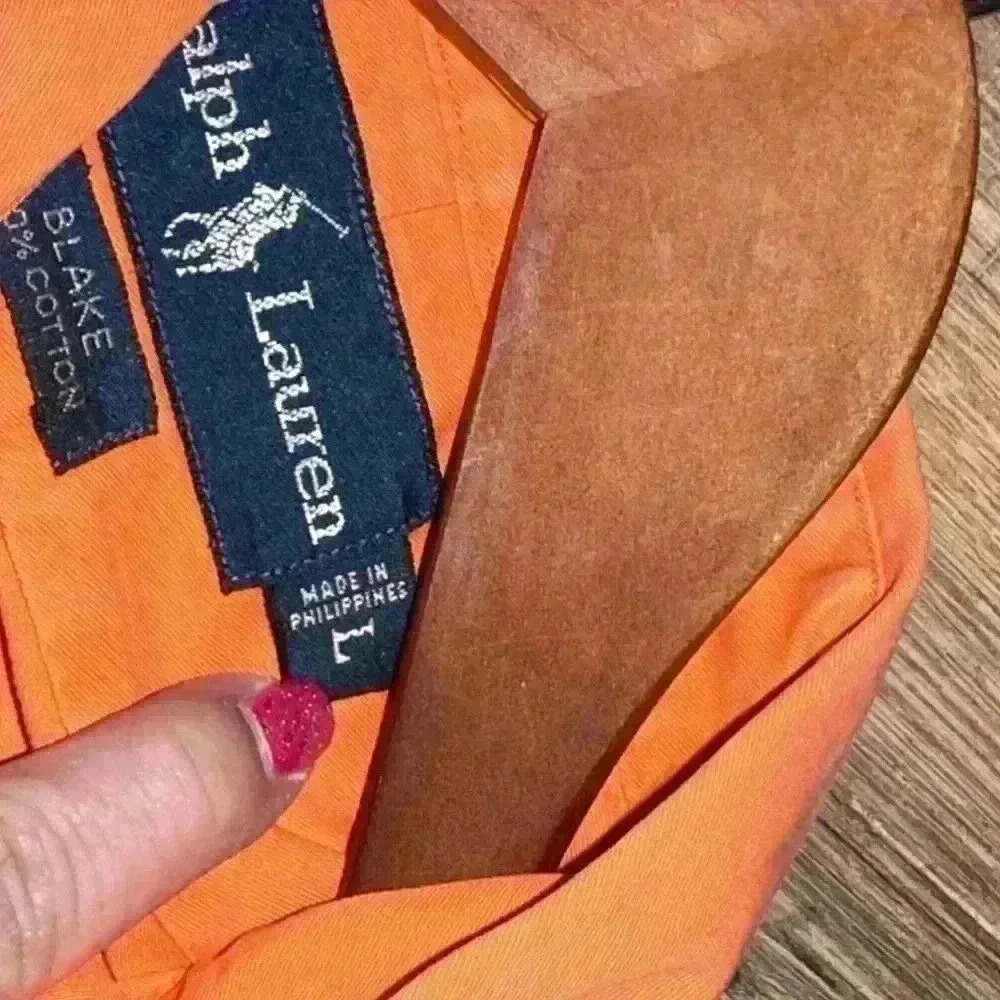 Ralph Lauren S/S Button Down Shirt Blake 100% Cotton Orange Check Men's Size L - Picture 2 of 10